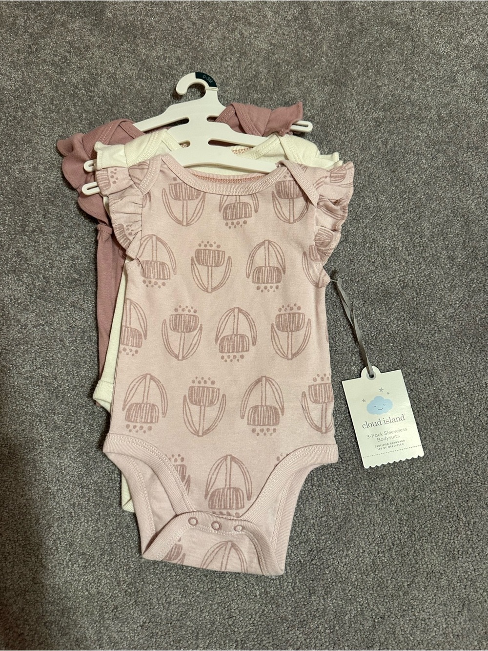 cloud island Dusty Pink Floral Ruffle Sleeve Baby One-Piece - 3 Pack